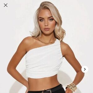 NWT White One Shoulder Crop Top Small